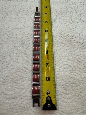 Source Unknown Men's Red and Silver Link Bracelet